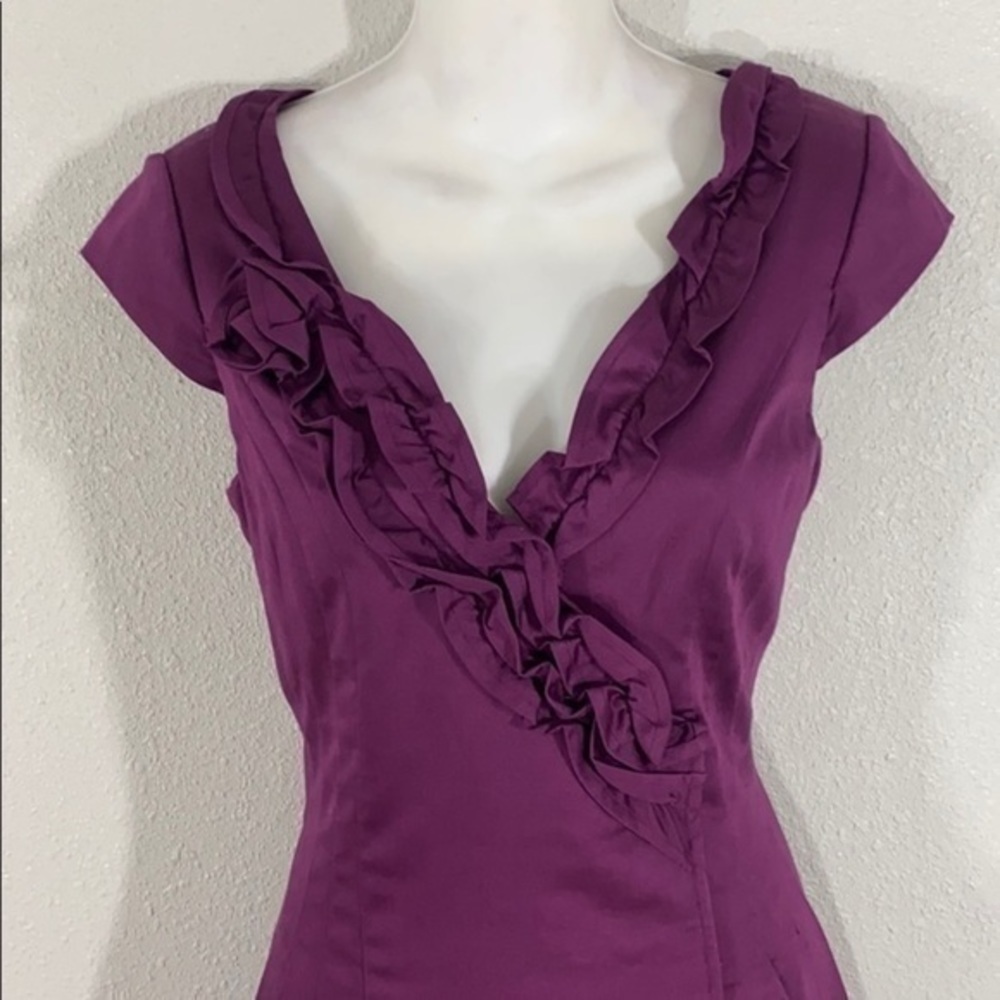 Kay Unger purple ruffle collar flare dress T8 - Picture 2 of 12